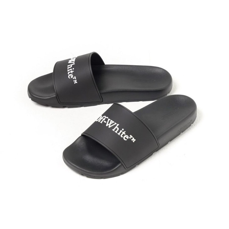 OW Boo*kish Logo White Slide / Sandal in Black