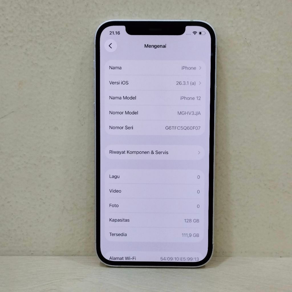(0F07-181) IPHONE 12RAM 128GB (INTER) J/A, BATANGAN NO CHARGER "546650"