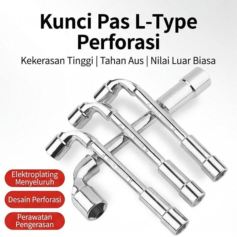 Kunci soket berbentuk L dengan kepala bengkok, kunci pipa berlubang segi enam eksternal berbentuk 7,