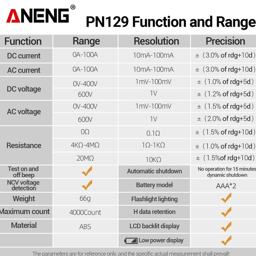 Aneng PN129 Clamp Meter U-shaped Smart 4000 Counts Multimeter AC/DC 600V Voltage Current Resist Best