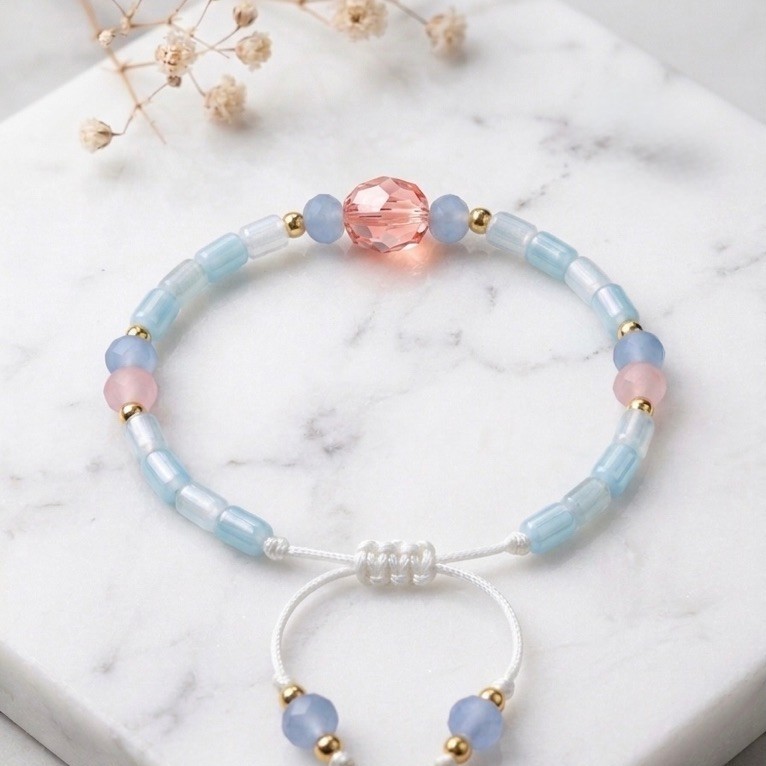 Gelang Manik Tali Serut - Pastel Sky & Peach Bracelet - Silly Surfer