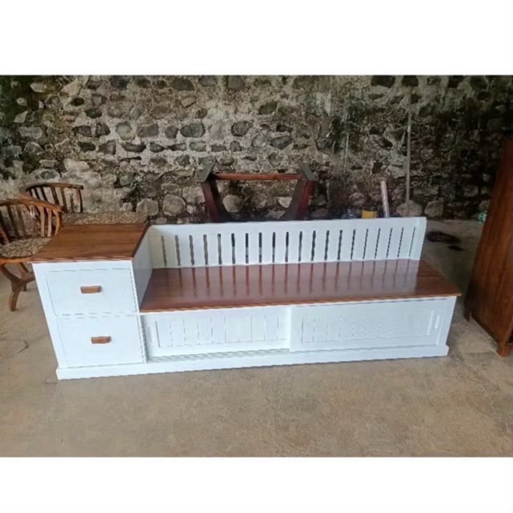 Bangku Rak Sepatu Kayu Jati Solid Minimalis | Storage Bench Lemari Sepatu Serbaguna Estetik