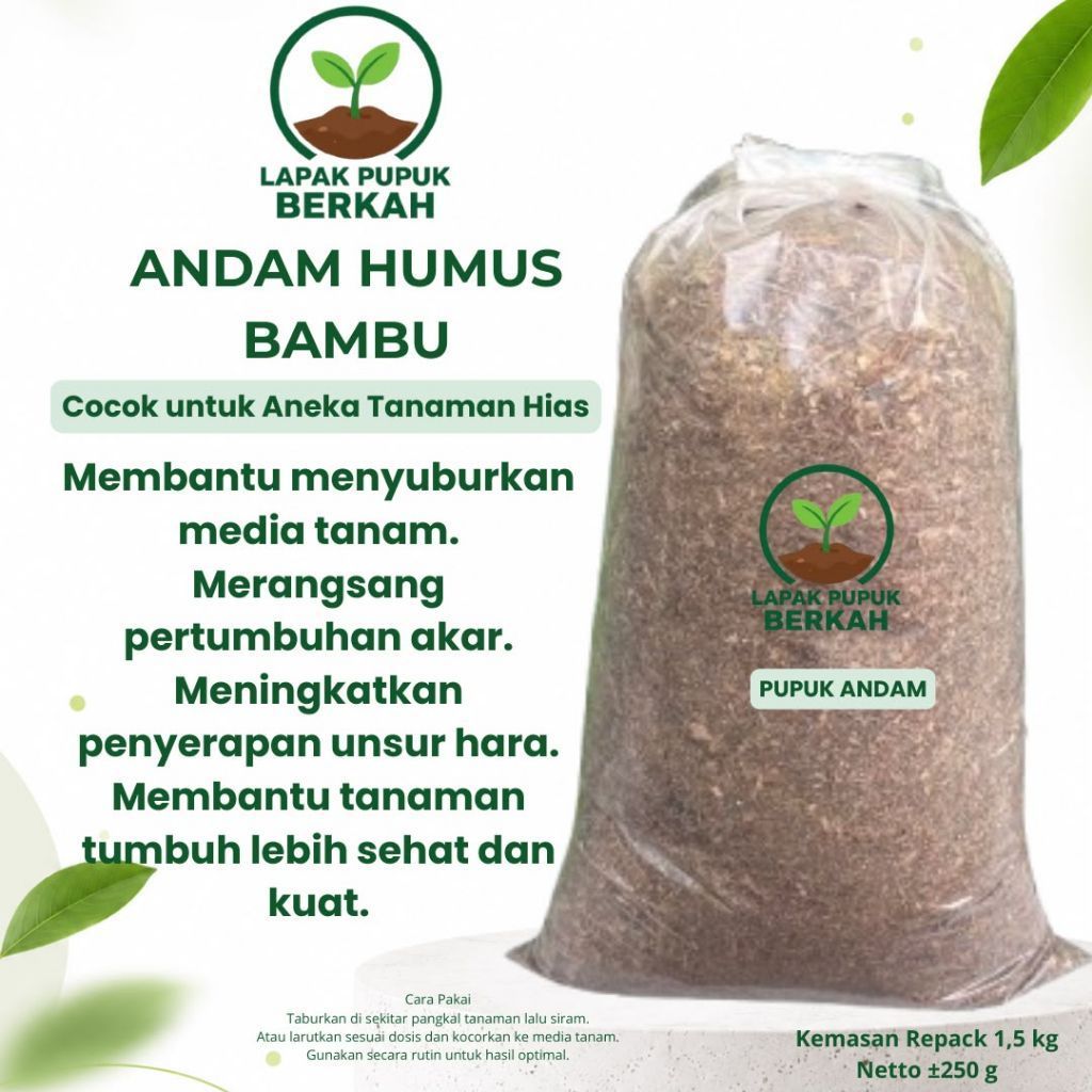 andam humus bambu kemasan repack plastik 1 kg-media tanam andam humus bambu siap pakai dan halus