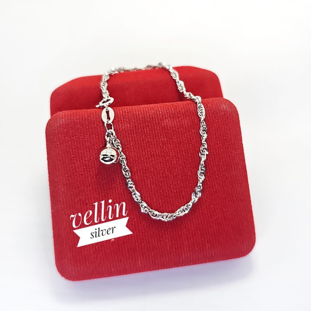 Gelang Tangan Model Tali Tambang Silver 925 Lapis Emas Putih - Gelang Perak 925 Asli Antikarat