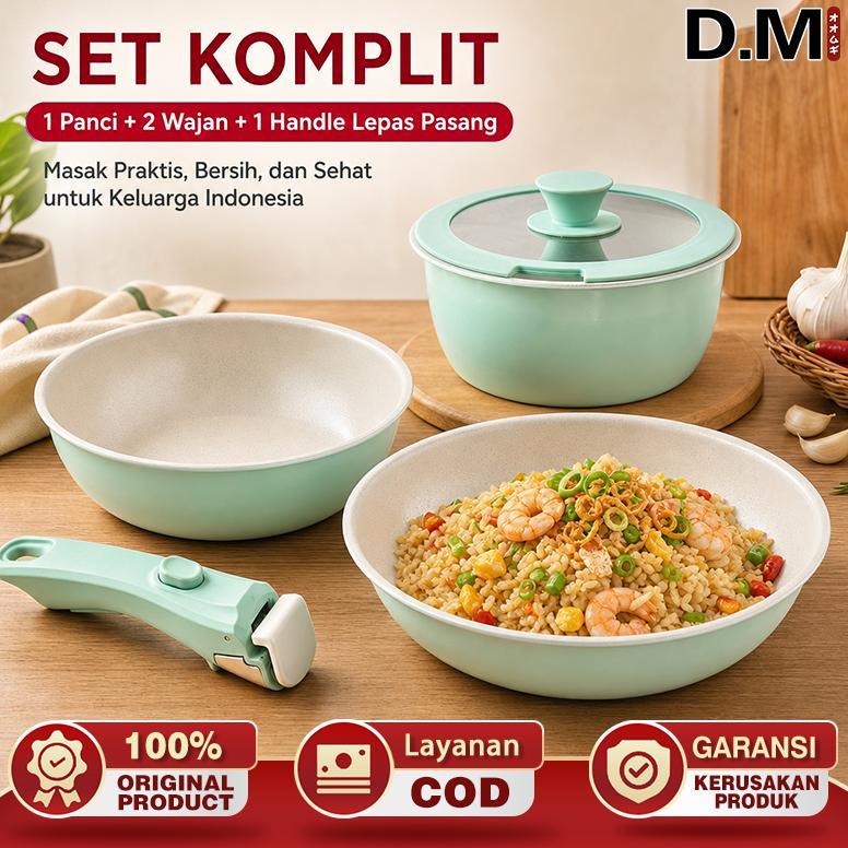 D.M Panci pegangan dapat lepas pasang warna hijau Panci Set rumah tangga anti-lengket set panci leng