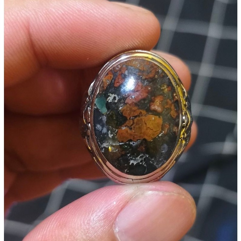 Cincin Batu Akik Pancawarna Klawing Tembus Senter
