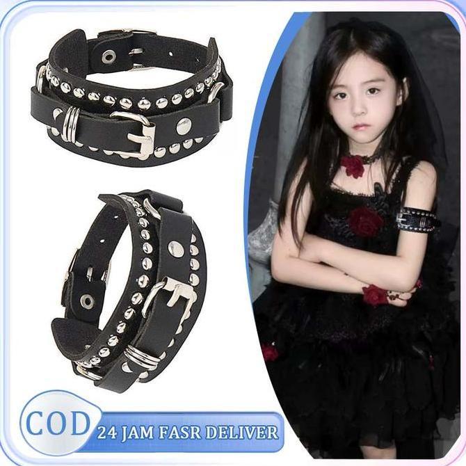 REGENLY Gelang Tangan Punk Aksesoris Rock Metal Gothic Gelang Fashion Bracelet Gelang Kulit Punk Roc