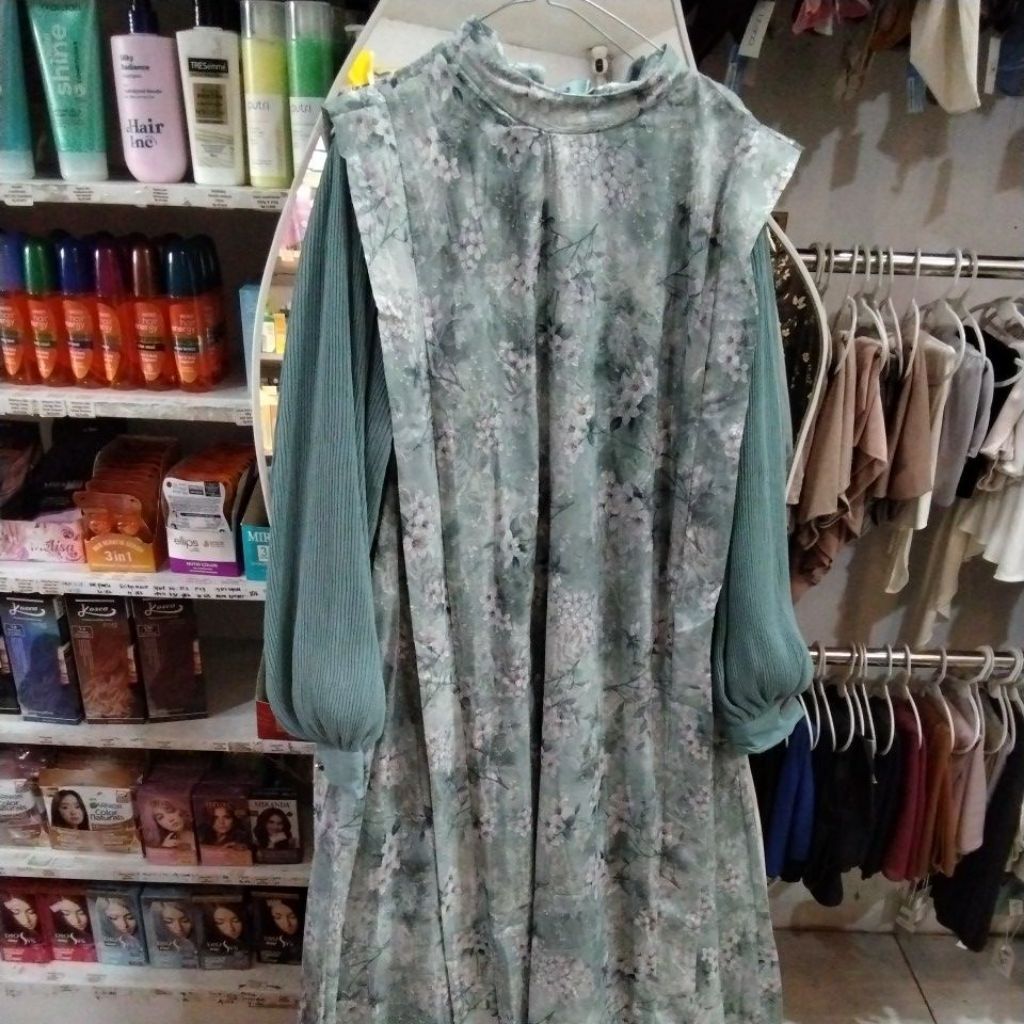 gamis rompi motif  bunga