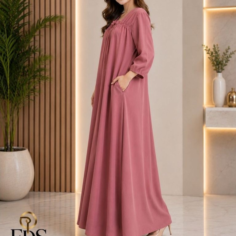 Gamis daster fuji crinkle airflow polosan kerut dada
