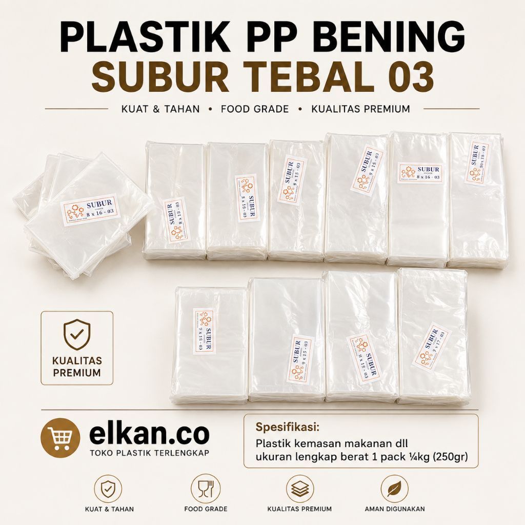 Plastik PP Bening Tebal 03 Ukuran 8x12 8x13 8x14 8x15 8x16 8x17 9x14 9x15 9x16 9x17 Ukuran Kecil Kem