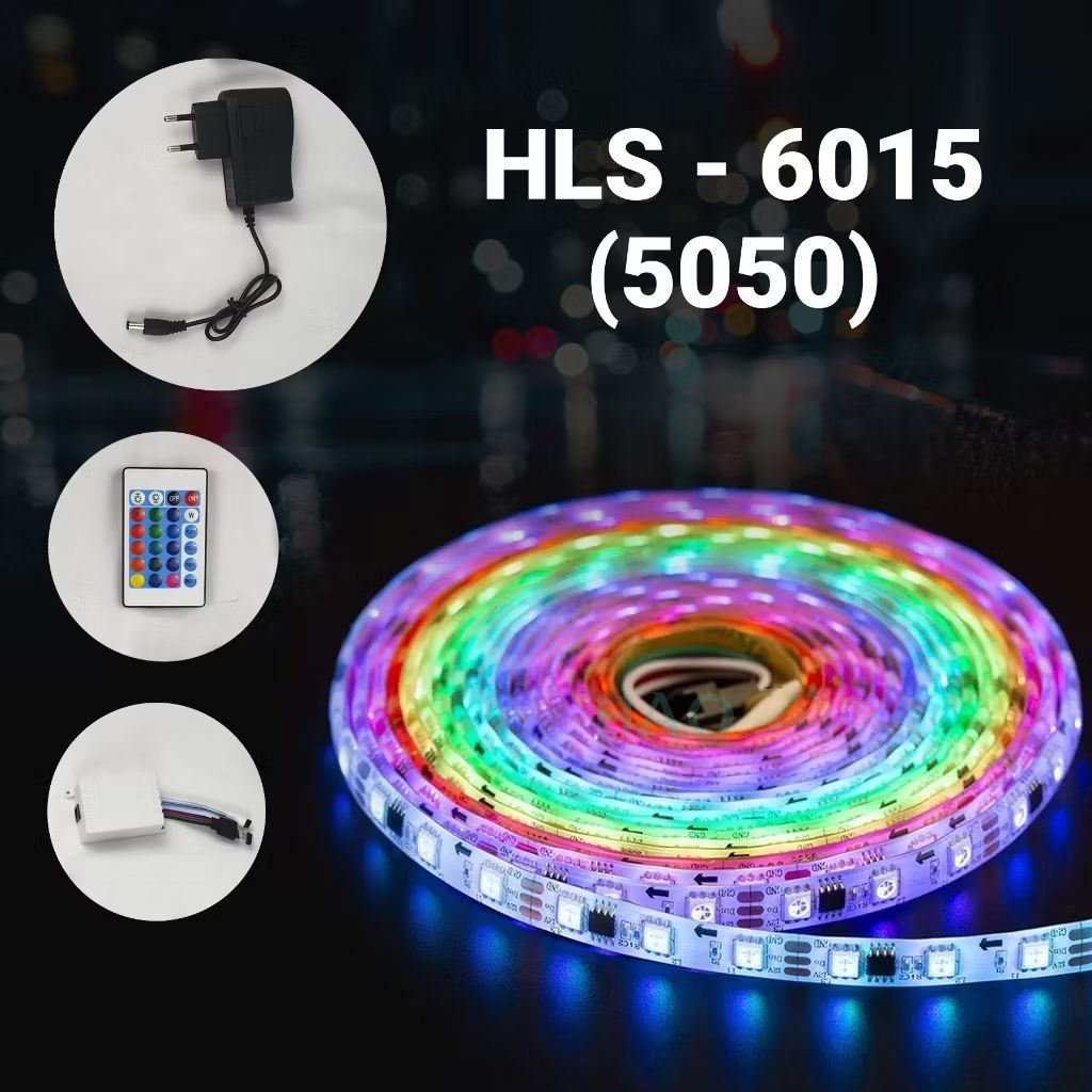 Lampu LED Strip 2835/5050 RGB 5 Meter Strip LED Komplit Adaptor Remote