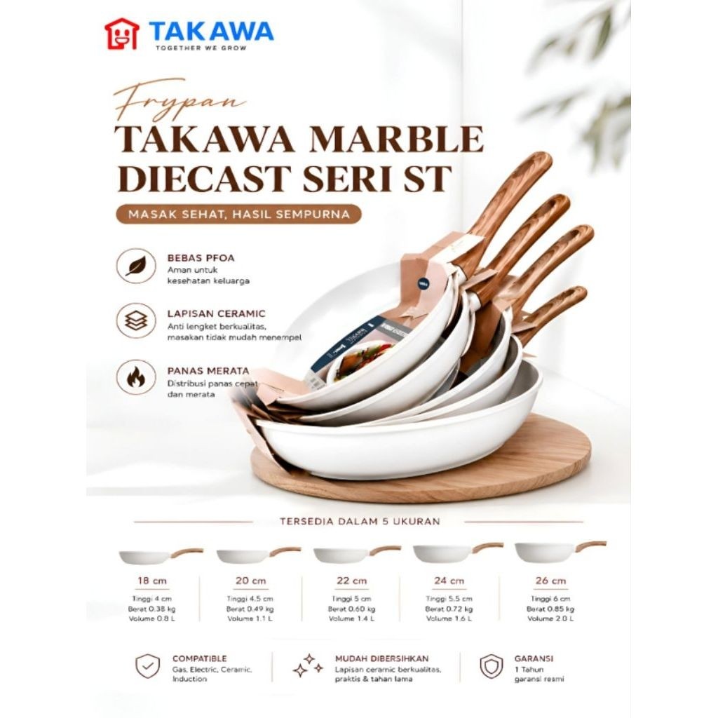 Frypan Marble Diecast Takawa Anti Lengket/Frypan Marble Mewah Multifungsi