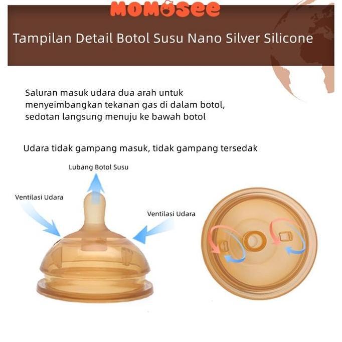 Babyaja- Momosee Dot Botol Susu Bayi Silikon / Silicone Baby Bottle Piko Bello (Wideneck) 150Ml/180M