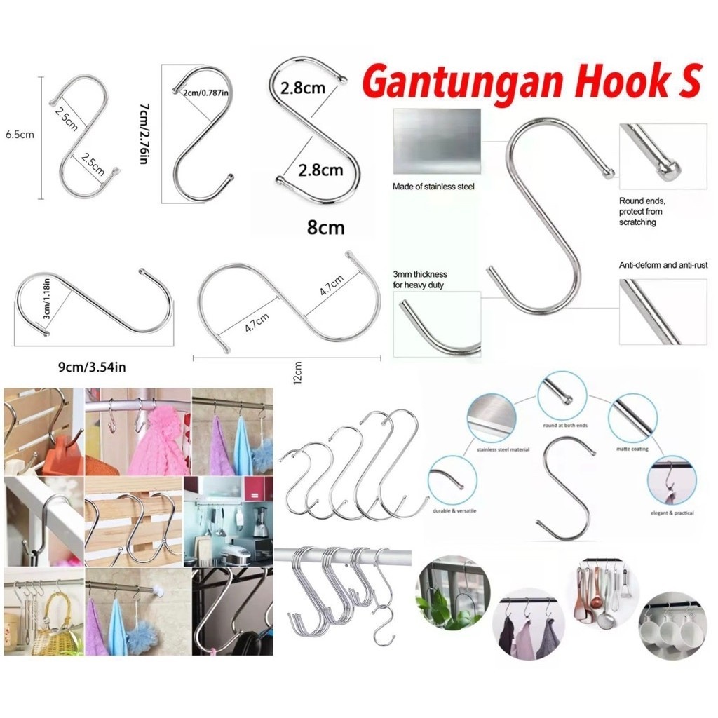 Gantungan Hook Letter S Cantolan Gantungan Pengait Bentuk Huruf S Stainless Steel Serbaguna