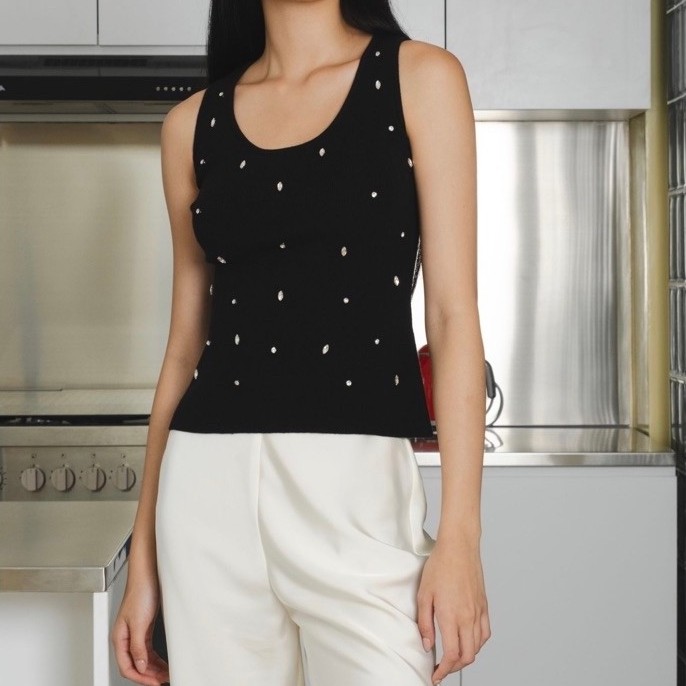 BY LLERA - Ease Tanktop (beads / plain) | Tank Top Knit | Atasan Rajut Viscose | Tank Top Manik Mani