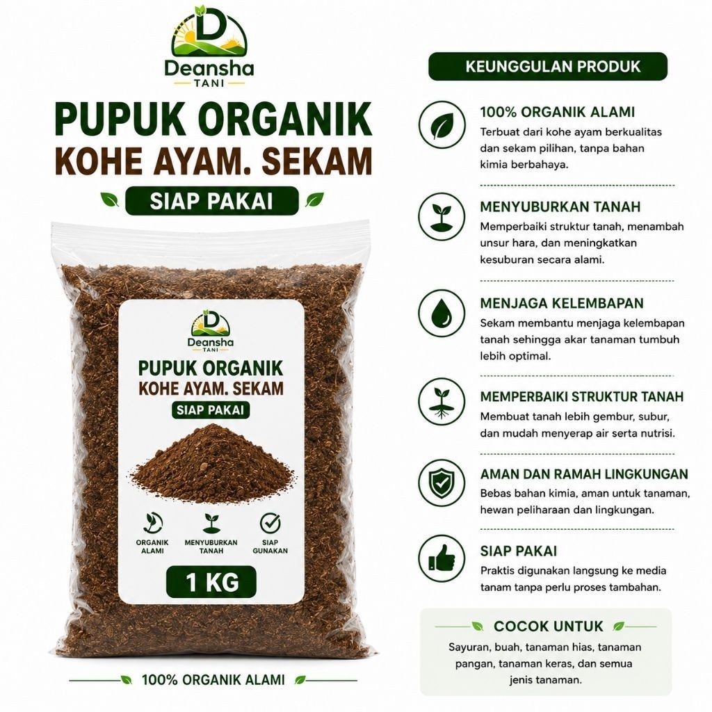 Deansha Tani Kohe Ayam Sekam Fermentasi Kemasan 1 Liter / Pupuk Organik Kohe Ayam Fermentasi / Pupuk
