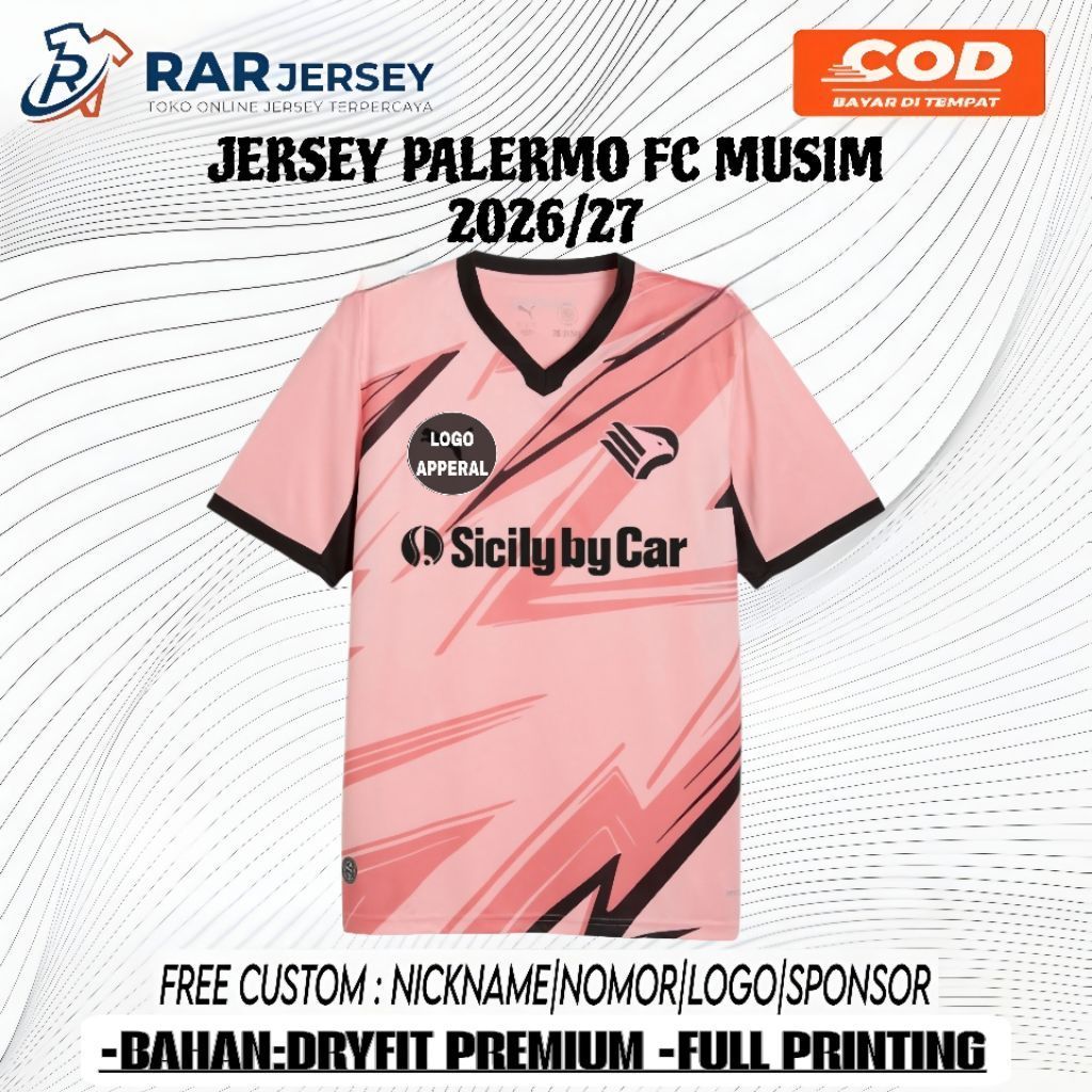 JERSEY PALERMO FC HOME MUSIM 2026/2027 BAHAN DRY FIT PREMIUM FULL PRINTING FREE CUSTOM