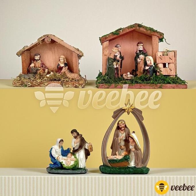 KASDIUM Patung Kelahiran Yesus Rumah Mini Kecil | Patung Yesus | Patung Yesus Set Handmade | Diorama