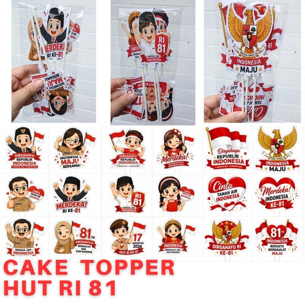 Cake Topper Hut RI 81 Set Bendera Merah Putih Dirgahayu Indonesia Hiasan Kue Tumpeng Agustusan Kemer