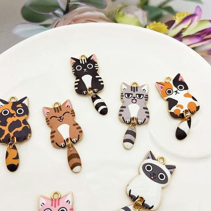 3Pcs Aksesoris Perhiasan Diy Charm Enamel Epoxy DIY Liontin Cat with Tail Kerajinan