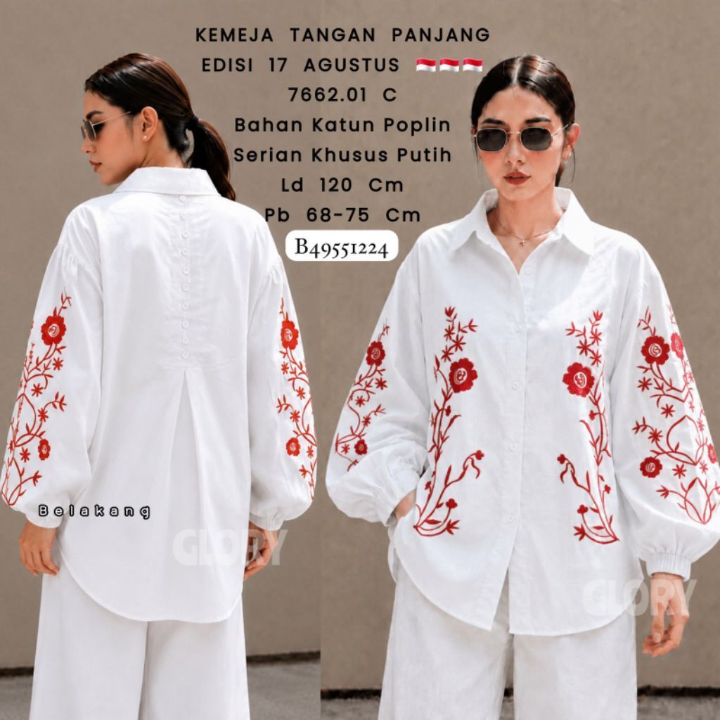 kemeja salur merah putih tunik salur dirgahayu RI polkadot polos red white