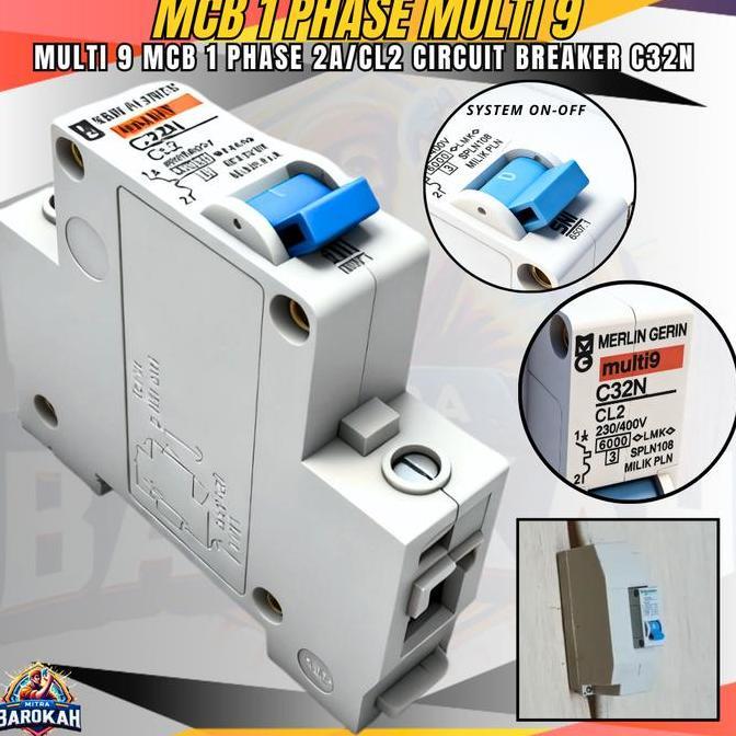 MCB MERLIN GERIN MULTI9 1P 2A MINIATURE CIRCUIT BREAKER PEMUTUS ARUS 1 PHASE 2 AMPERE MULTI9 C32N KU