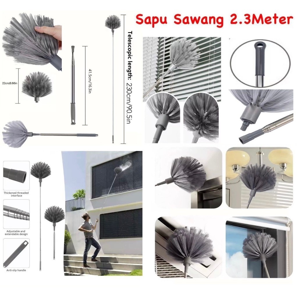Sapu Sawang Plafon 2.3M Sapu Panjang Plafon Sarang Laba Laba Atap Langit Rumah Adjustable