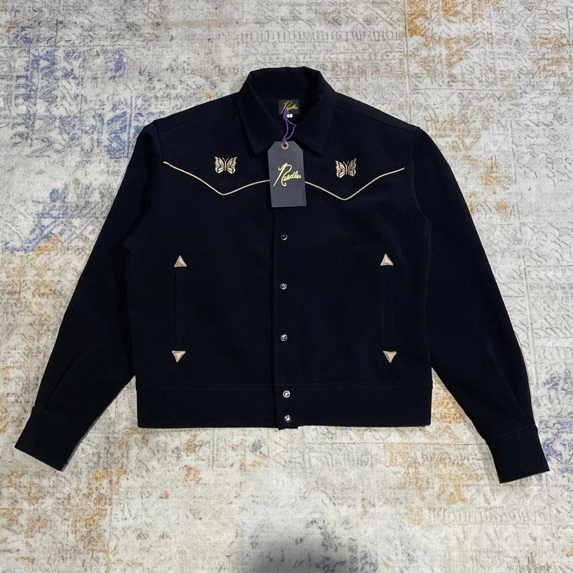 NEEDLES PIPING COWBOY JACKET DOUBLE POLY CLOTH - BLACK (SMALL)