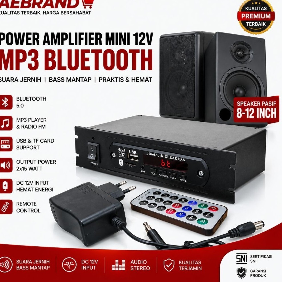 POWER AMPLIFIER MINI 12V MP3 Bluetooth USB RADIO FM MMC AUX dengan amplifier rakitan 12 volt stereo 