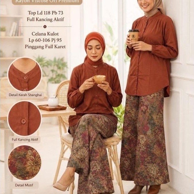 Astrid Set Kulot Rayon Kombinasi Polos Bunga (Athaya)