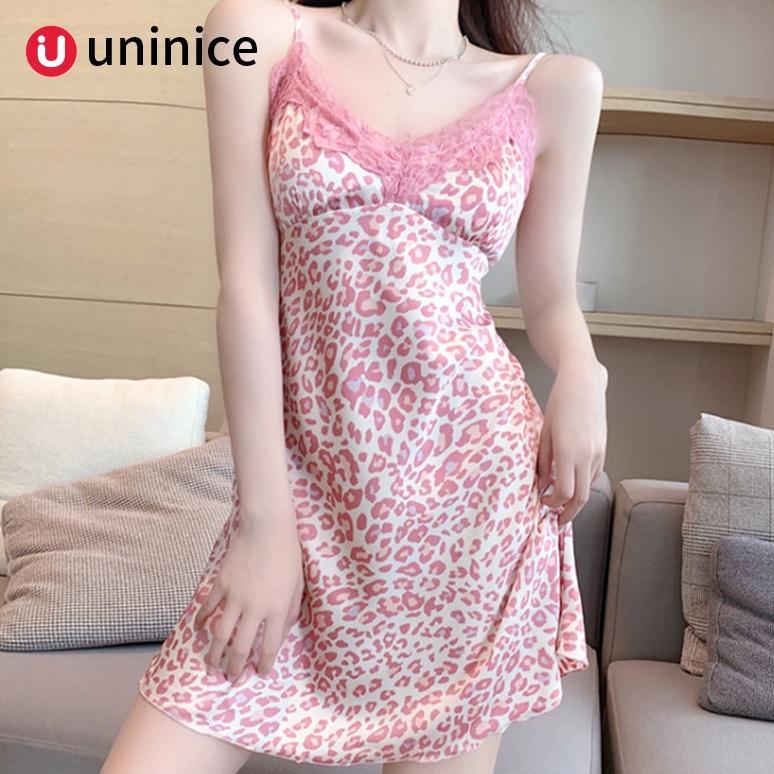 Hemat Uninice [Cod] Baju Tidur Seksi Baju Tidur Tali Satu Macan Tutul Merah Muda Dengan Bantalan Bra