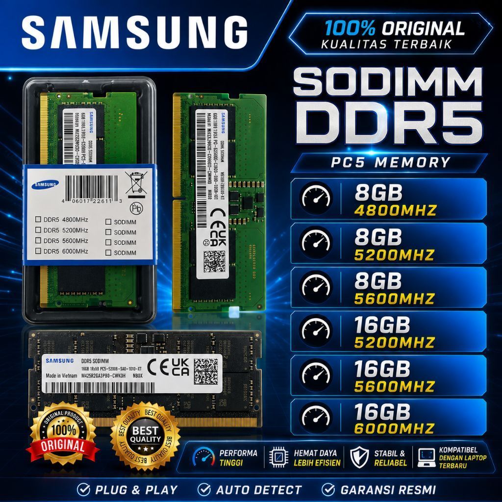 SODIMM LONGDIMM DDR5 PC5 8GB 16GB 4800MHZ 5200MHZ 5600MHZ ORIGINAL SAMSUNG