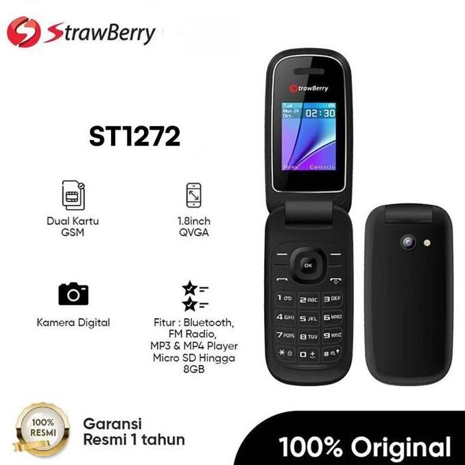 DYANTY76 - STRAWBERRY ST1272 HP FLIP JADUL DUAL SIM JARINGAN HANYA BISA 2G GSM 1.8 INCH QVGA BATERAI