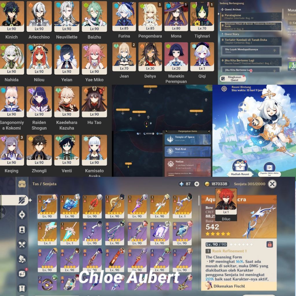 AKUN GENSHIN IMPACT SERVER ASIA 16 LIMITED CHARACTER, NEUVILATE SIGNATURE, AYAKA SIGNATURE, YELAN SI
