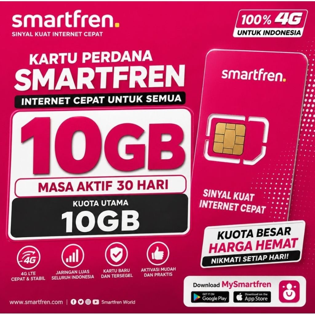 Kartu Perdana Smartfren 10GB Nasional 30 Hari | Jaringan Stabil kuota nasional Perdana super murah b