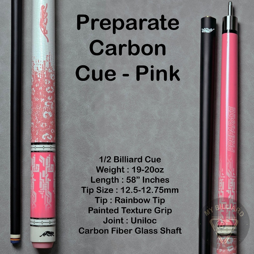 Carbon Cue Carbon Preparate Pink Jaguar Cue Stick Billiard Tip 12.5mm - Stik Billiard Pink Karbon