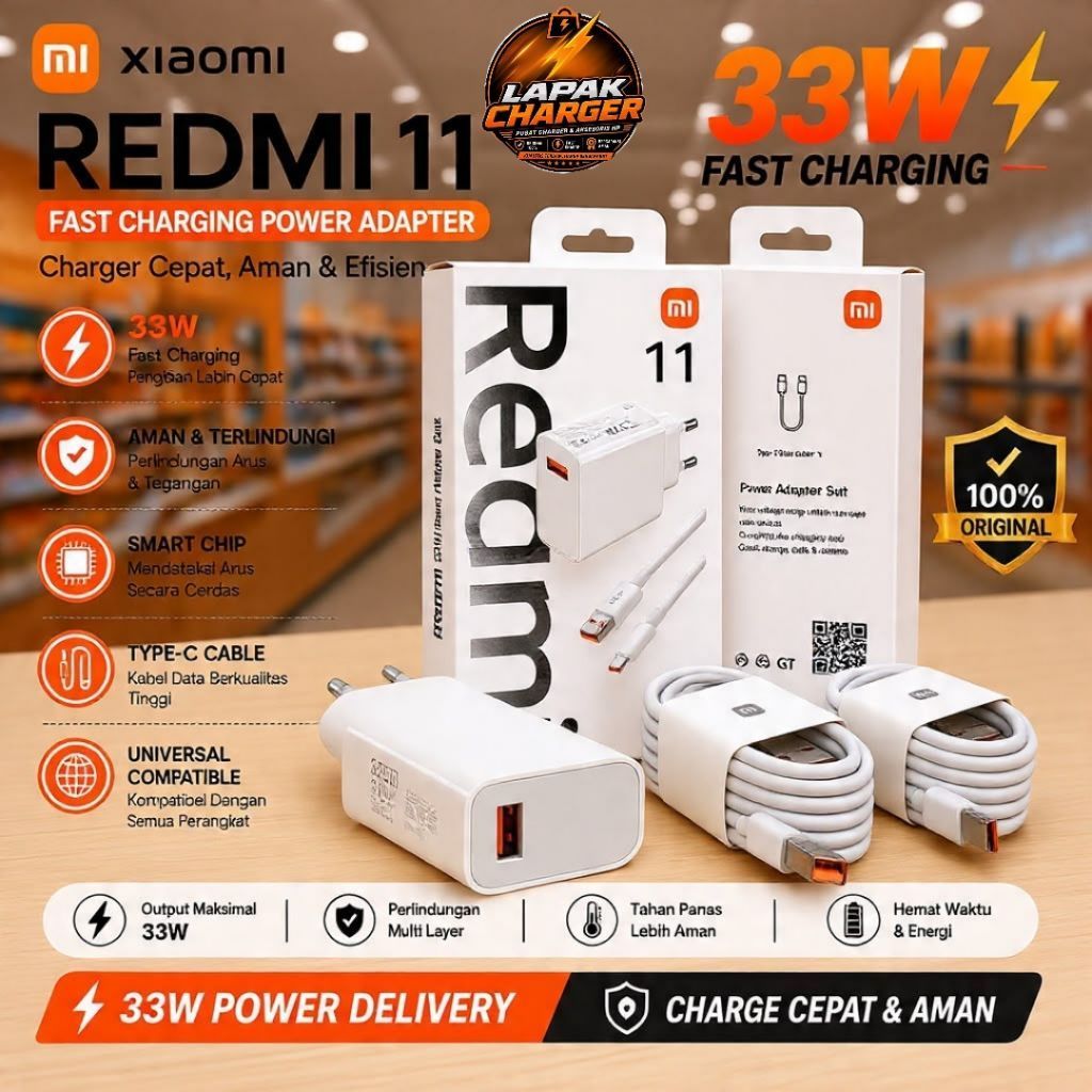 CHARGER XIAOMI 33WATT TYPE C SUPORT VOOC DAN FAST CHARGING 33WATT REDMI 11 MICRO