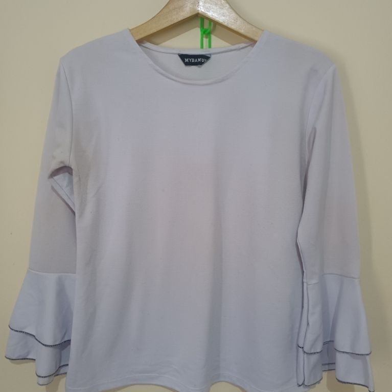 blouse ruffle maybamus putih prelove