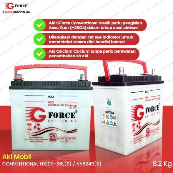 GFORCE NX100-S6(55B24R) / NX100-S6L(55B24L) / NX100-S6LS(55B24LS) (55 Ampere) - Aki Mobil