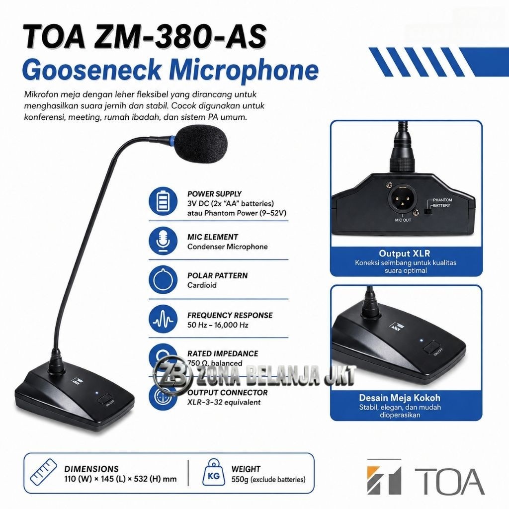 Mic Meja TOA ZM 380AS Mic Kabel Toa Meja Podium Conference Garansi Original