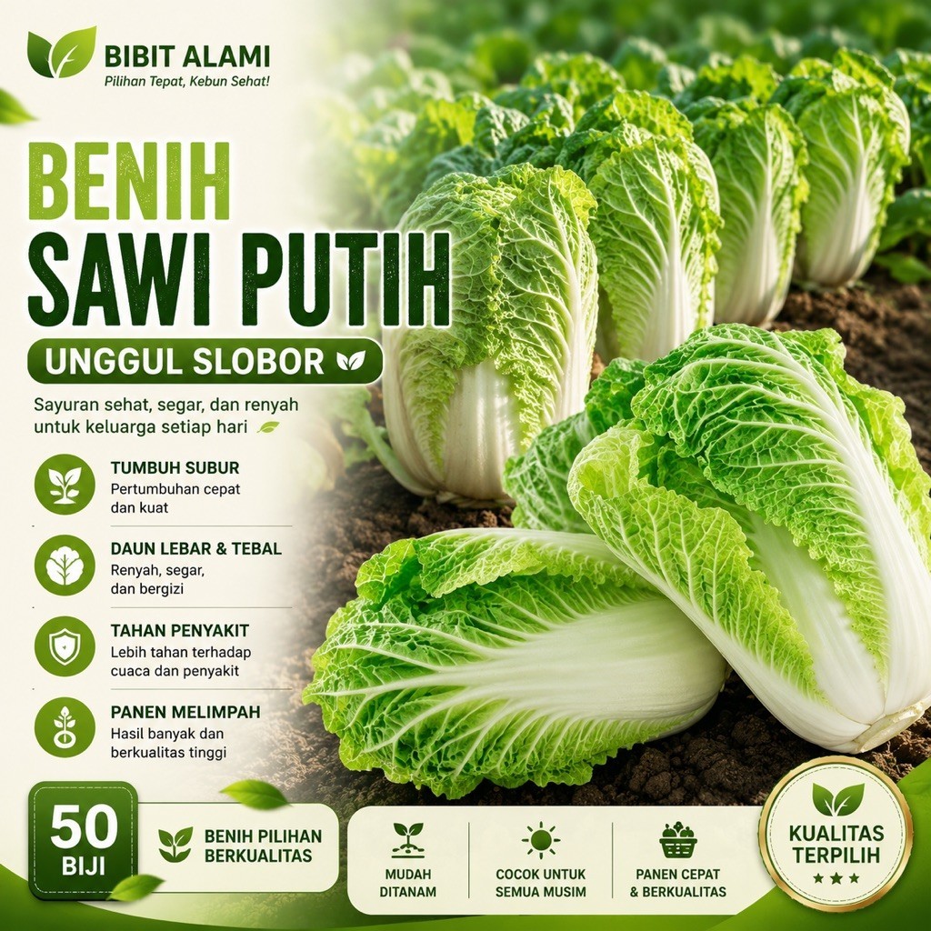 50 Biji - Benih Sayuran Sawi Putih Benih Bibit Sawi Putih Slobor
