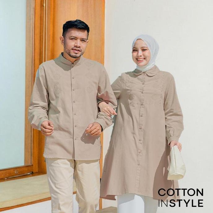 COTTON INSTYLE  - Kamila Sarimbit Family Set Kemeja Tunik Wanita Kemeja Koko Pria Lengan Panjang | S