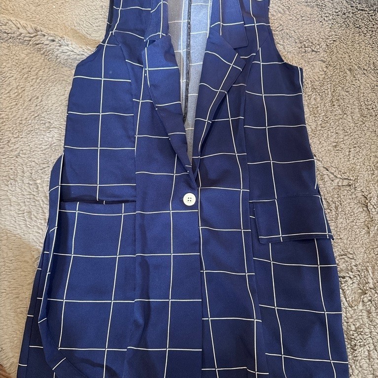 outer biru kotak trendy / outer korea murah