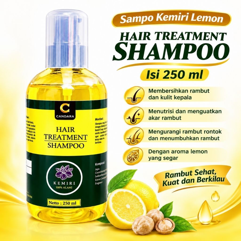 Sampo Kemiri lemon asli menumbuhkan rambut rontok dan hilangkan ketombe non sls