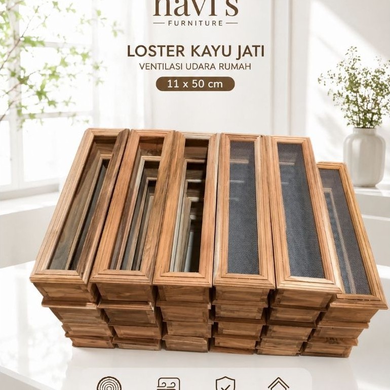 Loster kayu jati tpk ventilasi udara rumah ukuran 11x50 cm lebar 10 cm