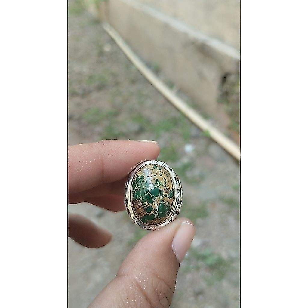 Batu Akik Pirus Persia Hijau Tua - Ring Perak, Handmade dan Mewah