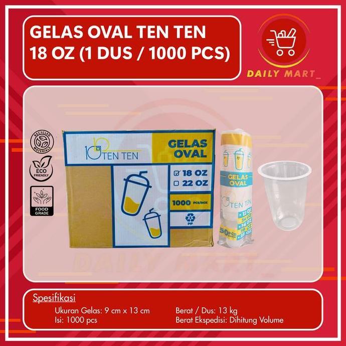 Grosir 1 Dus ( 1000 Pcs ) Gelas Oval Ten Ten 12Oz 14Oz 16Oz 18Oz / Gelas Oval Mitraku 22Oz / Gelas P