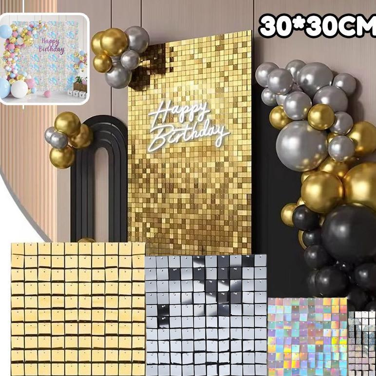 [ QUEEN ] 30X30CM Sequin Panel Backdrop Tile Wall Kotak Untuk Dekorasi Dinding Pesta Tahun Lamaran E