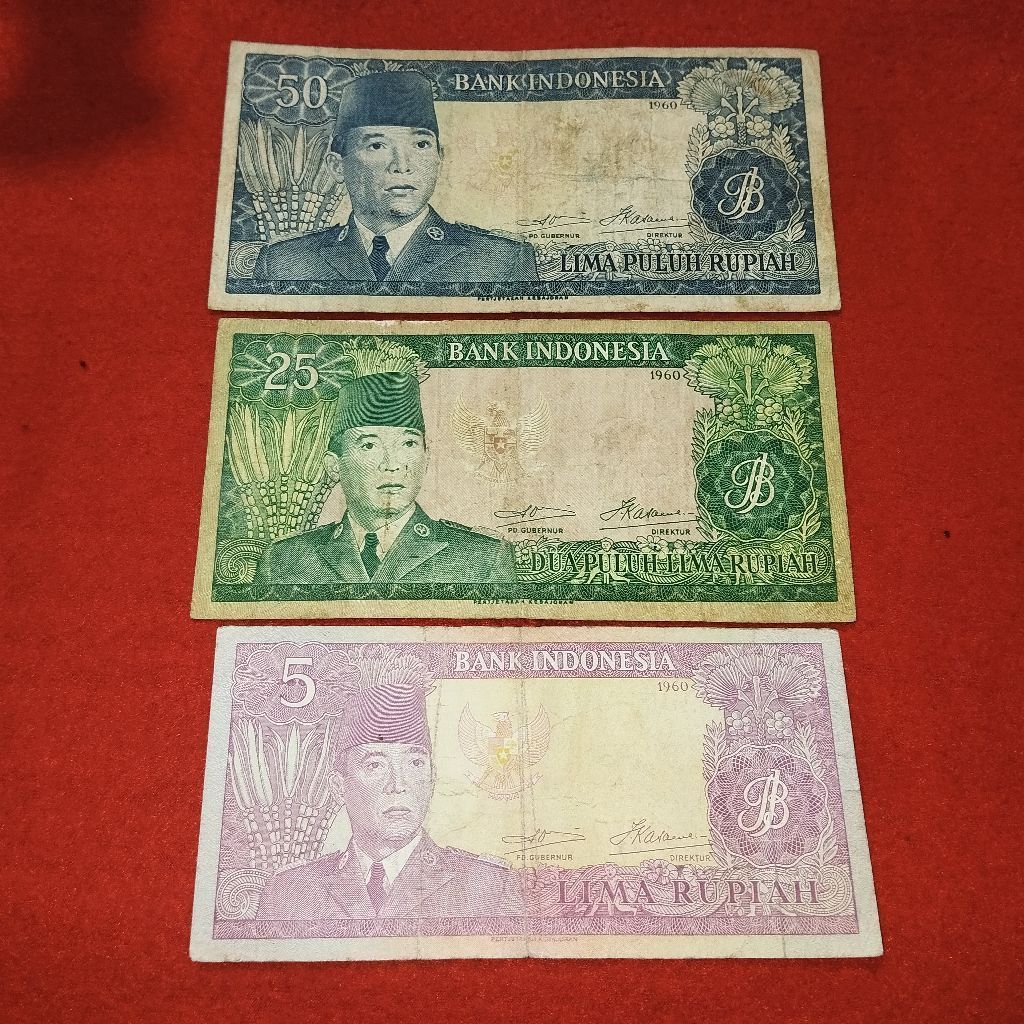 uang kertas kuno 3 item rupiah seri Soekarno