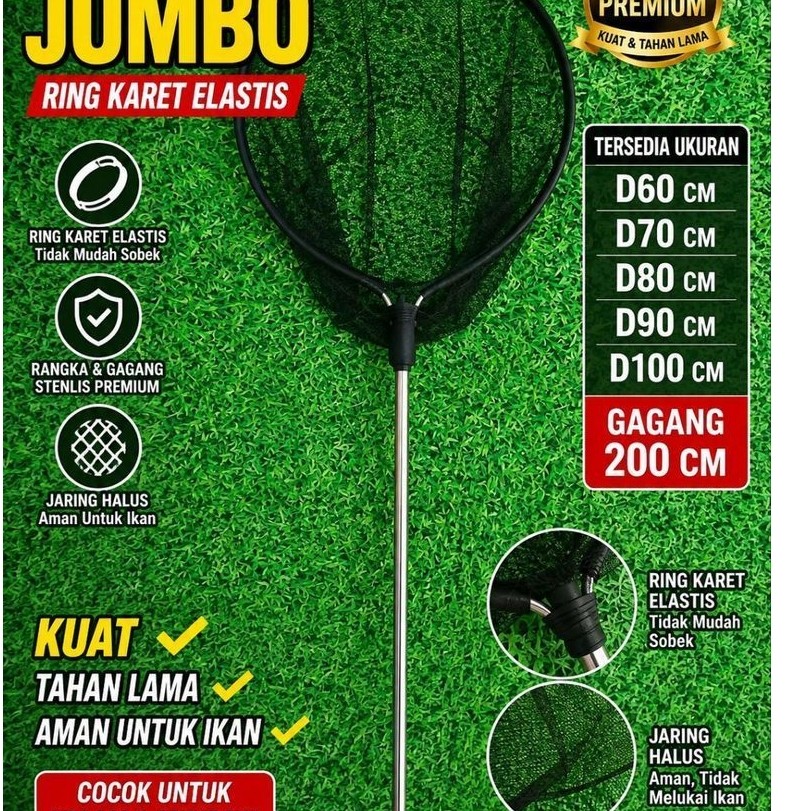 serok ikan koi, serokan ikan jumbo, D100 Gagang200cm,serok ikan besar, serok koi jumbo, jaring ikan 